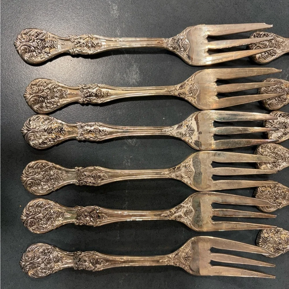Vintage Rogers French Rose Floral Silver Plated Fork Set 12 pcs